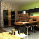 Green wall in a spacious kitchen