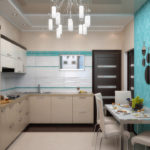 Turquoise wallpaper in the kitchen of a private house