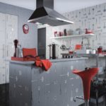 Kitchen island with gray facades