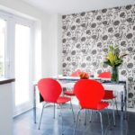 Red backs of kitchen chairs