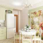 Wall mural in the interior of a small kitchen