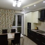 Variegated curtain on the kitchen window