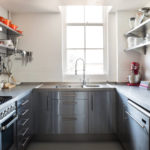 Compact kitchen with open shelves