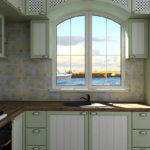 Kitchen design with arched window