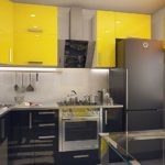 Yellow facades of wall cabinets