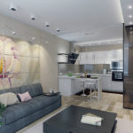 Γκρίζα ταπετσαρία στον καναπέ της κουζίνας