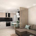 Ξύλινο χώρισμα από πηχάκια στην κουζίνα-σαλόνι