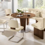 Round kitchen corner with white upholstery