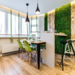 Green chairs in eco style kitchen