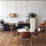 Kitchen dining area with retro fridge