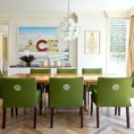Green upholstery in kitchen chairs