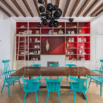 Turquoise chairs made of wood