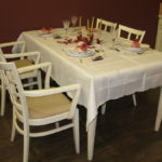 White tablecloth on the kitchen table