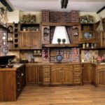 Wooden furniture in the kitchen of a private house