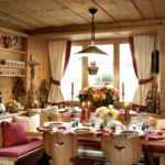 Two-color curtains on the kitchen window