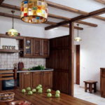 Wooden bars on the kitchen ceiling