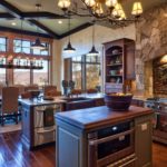 U-shaped kitchen with a small island