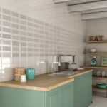 Pared en la cocina sin armarios colgantes