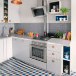 Diseño de una cocina moderna con piso 3D.