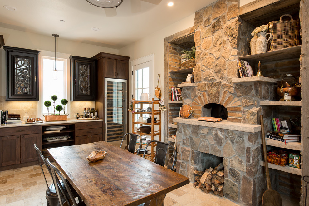 Chalet-style stone stove in the kitchen