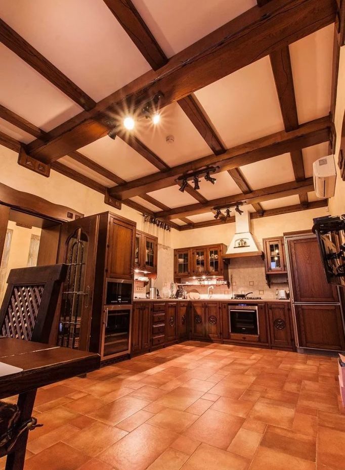 Kitchen in a private house with ceramic floor