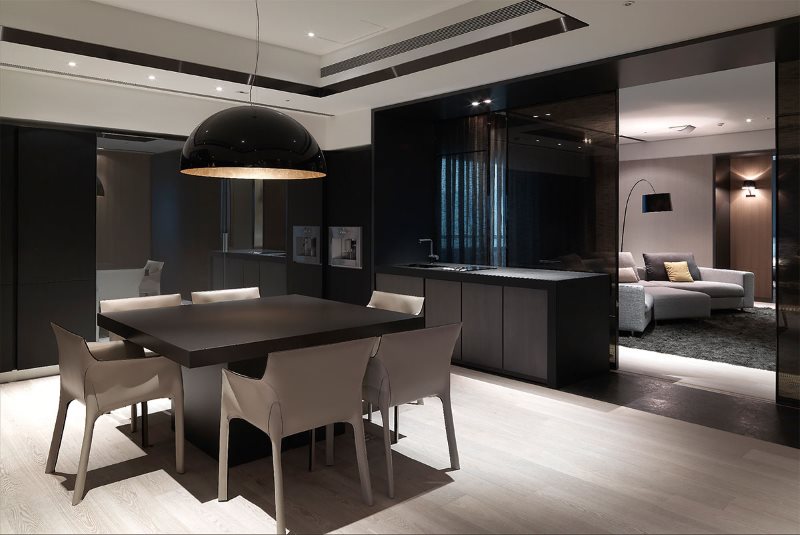 High-tech kitchen design with comfortable chairs