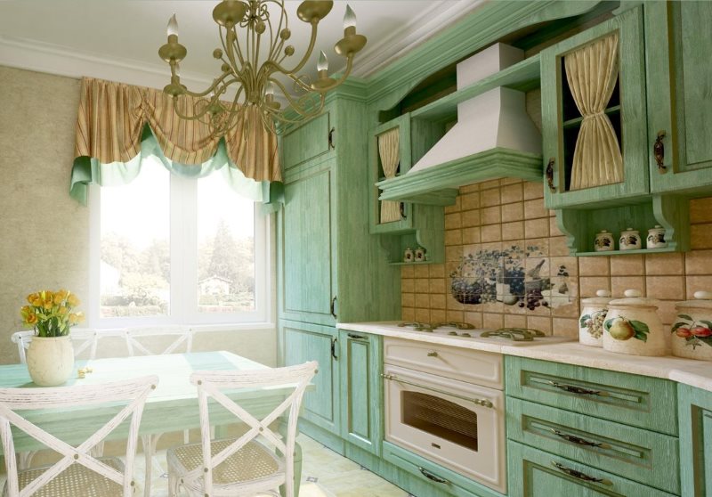 Linear sets in a rustic kitchen