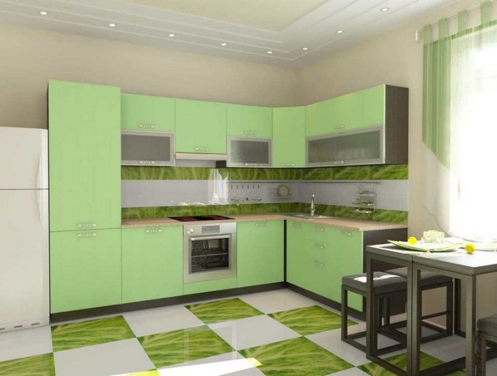 Warna Pistachio di dapur kecil.