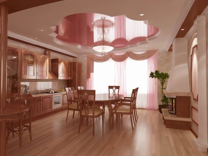 Cocina con techo tensado.