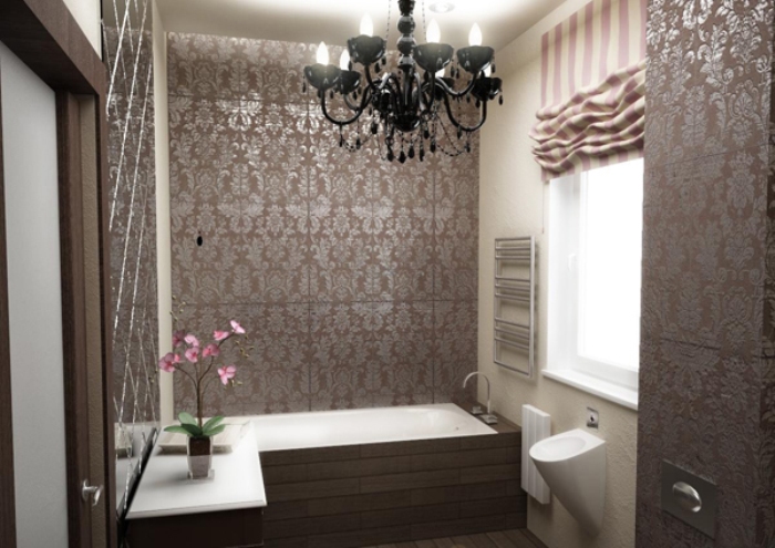 Intérieur de la salle de bain en papier peint.