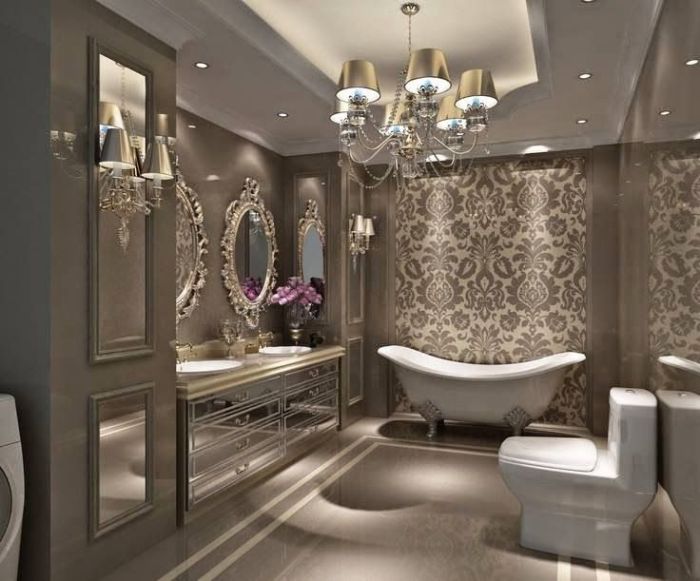 Finition de la salle de bain avec du papier peint.