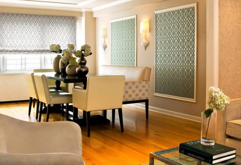 Wallpaper inserts in the interior of the kitchen-living room