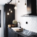 White apron over black countertop