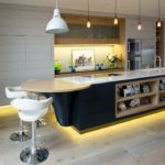 Yellow kitchen island perimeter lights