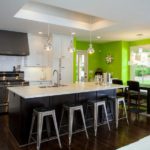 Green wall in the interior of the kitchen