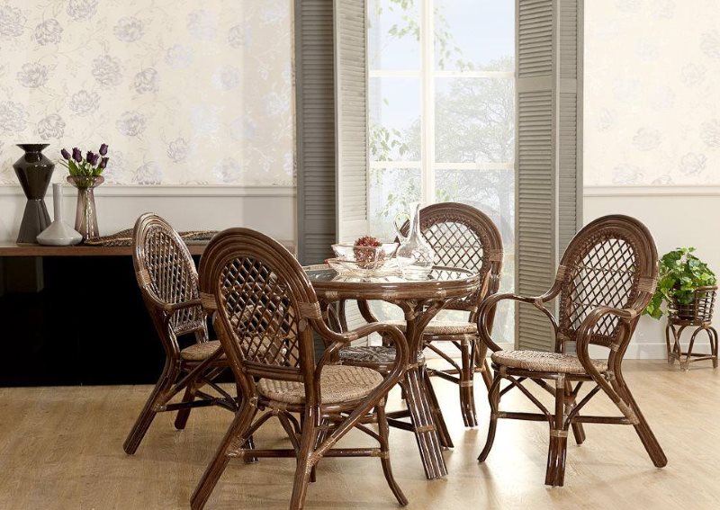 Wicker chairs in the kitchen dining area