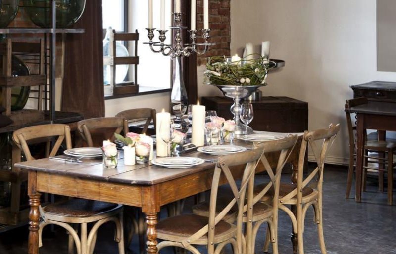 Wooden table in a rustic kitchen