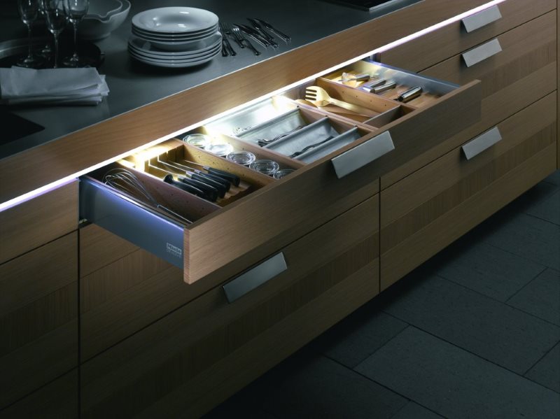 LED lighting for kitchen furniture drawers