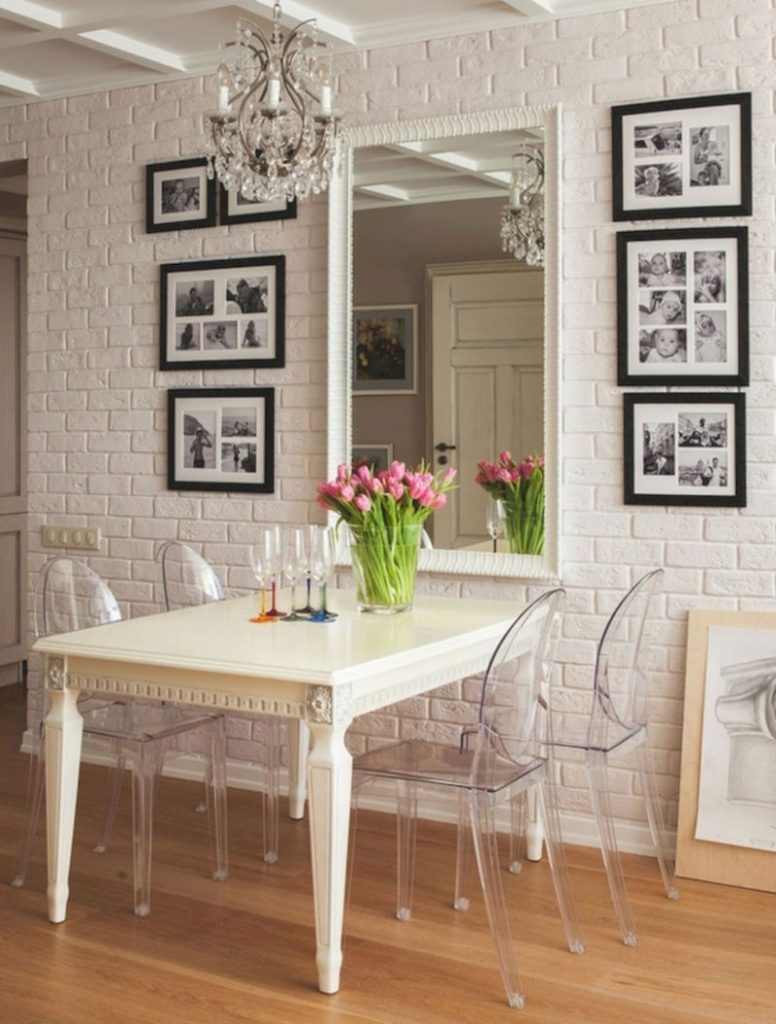 Transparent plastic chairs in the interior of the kitchen