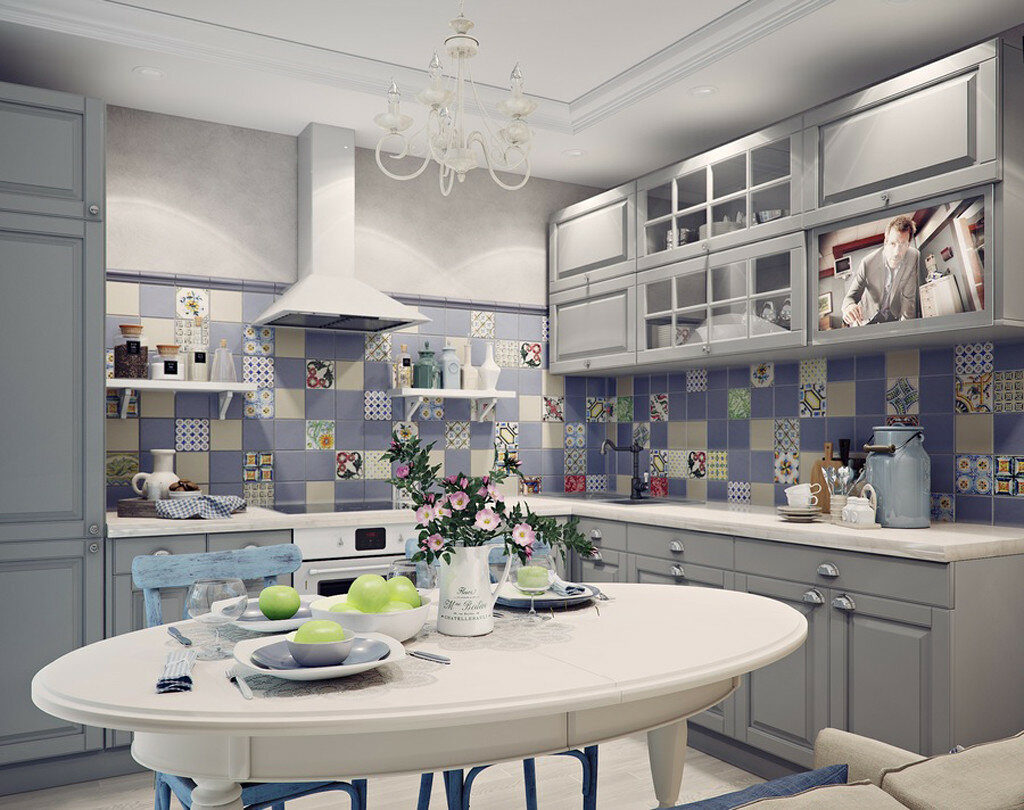 Cocina esquinera provenzal en gris