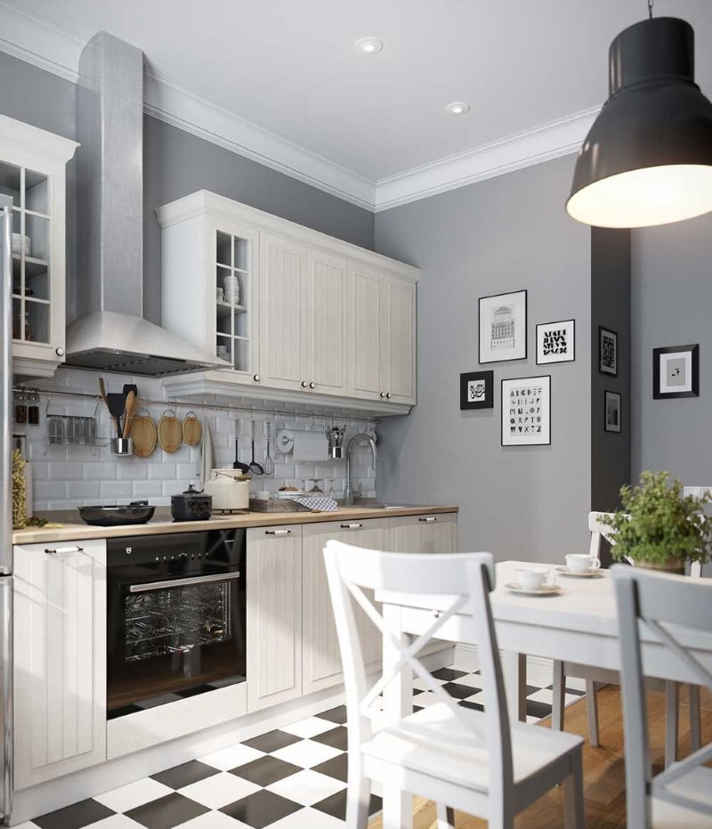 شفاط المطبخ المفتوح على حائط المطبخ الرمادي