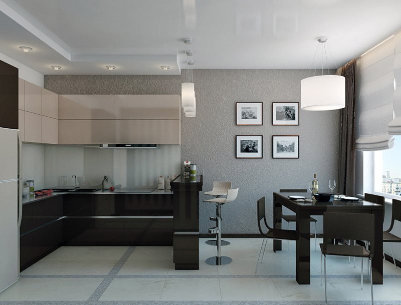 Διακόσμηση του γκρίζου τοίχου της κουζίνας στο σαλόνι