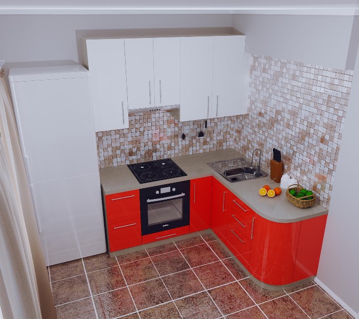 Μικρή γωνιακή κουζίνα.