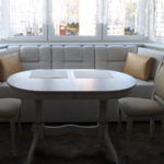 Oval table in a set of a corner for a bay window