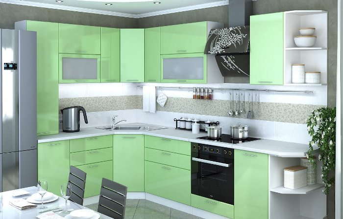 Bếp có hình chữ L.