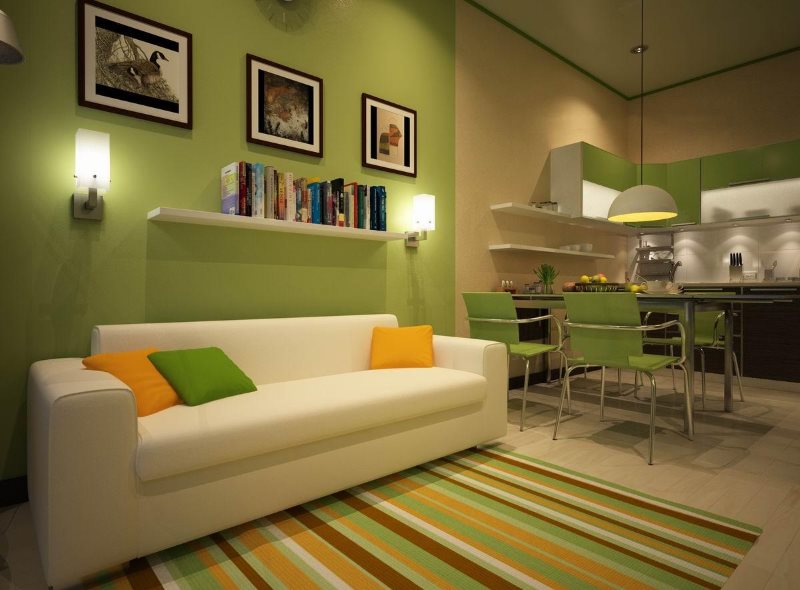 Λευκός καναπές σε κουζίνα μήκους 14 τετραγωνικών μέτρων