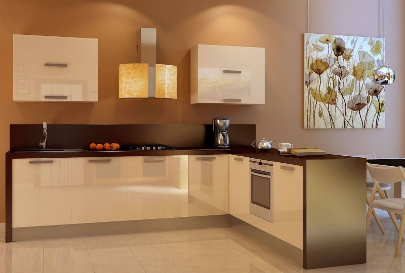 Suită bej cu peninsulă pentru bucătărie-sufragerie