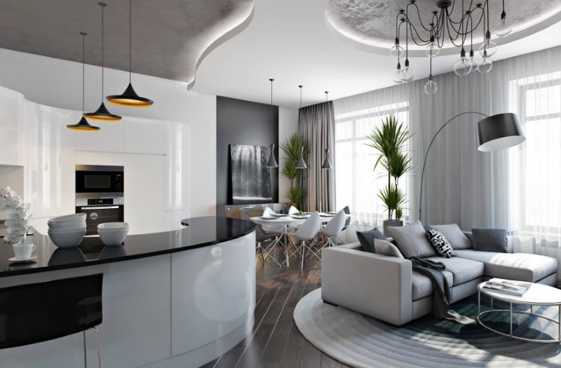 Kaunter kaunter hitam di dapur berteknologi tinggi