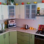 Multi-colored cups on the upper cabinets of the headset