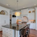 Included chandelier with fabric shade